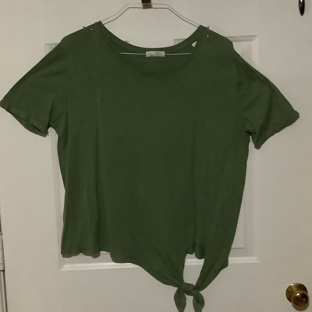 Olive Green Short Sleeve Top with Knot
